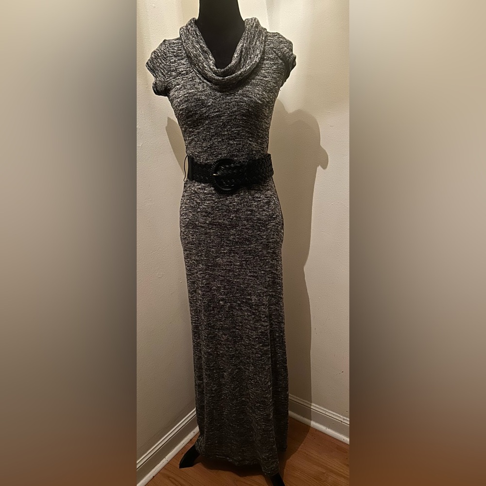 Max Studio Stretch Black/White/Grey Cowl Neck Maxi Dress